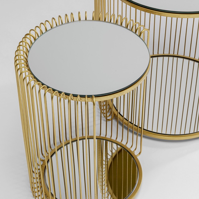 Tables d'appoint en verre miroir et acier doré - Wire Double - Kare Design