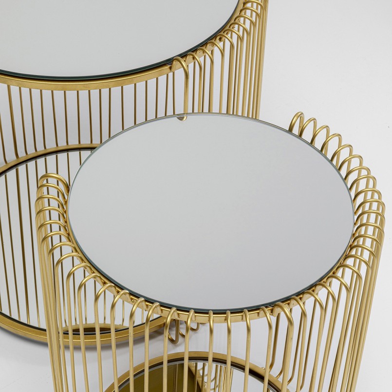 Tables d'appoint en verre miroir et acier doré - Wire Double - Kare Design