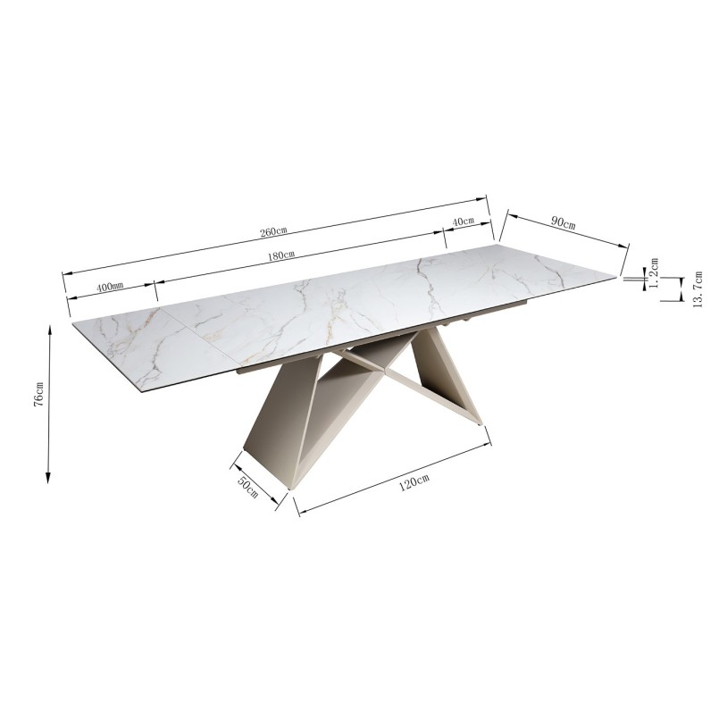 Table à rallonges en grès blanc et acier taupe - Nelly - Kare Design