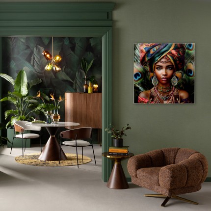 Tableau en verre femme paon 100x100cm Kare Design