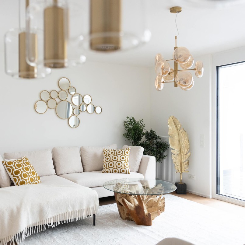 Retro gouden ophanging van staal en glas - Koplamp - Kare Design