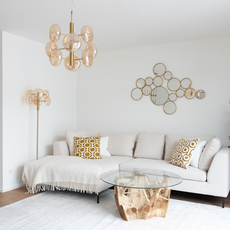 Retro gouden ophanging van staal en glas - Koplamp - Kare Design