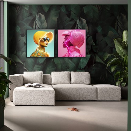 Tableau LED femme chapeau jaune 80x80cm Kare Design