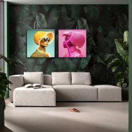 Framed Picture LED pink scarf woman 80x80cm Kare Design