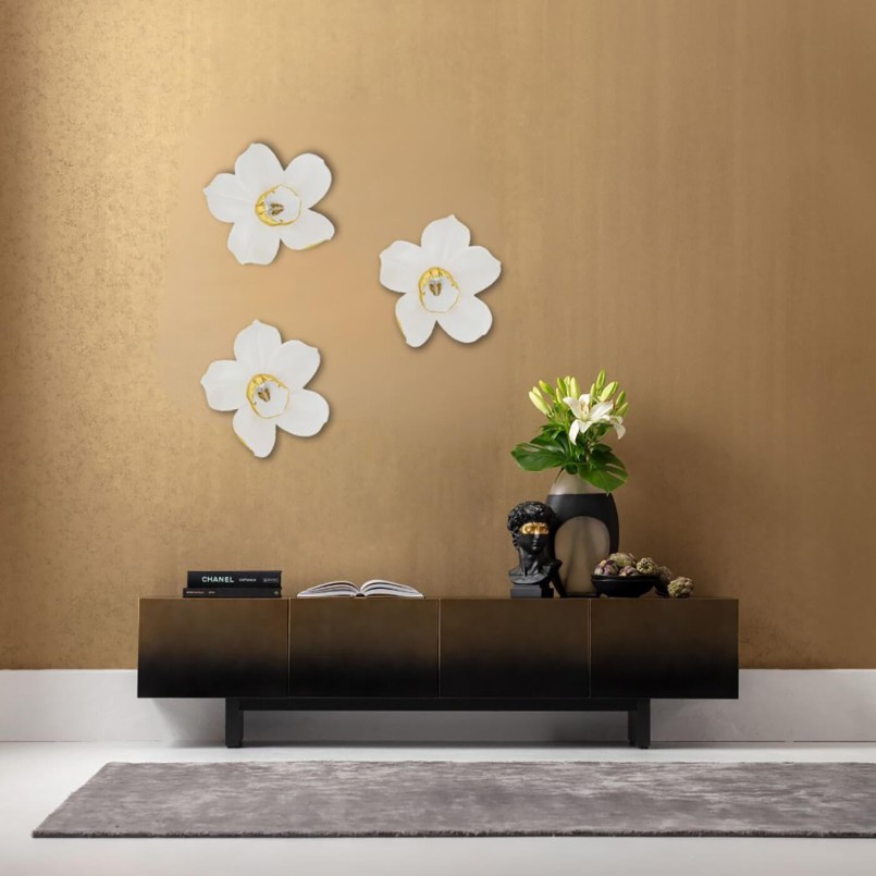 Wanddecoratie van witte en gouden orchideeën - Kare Design