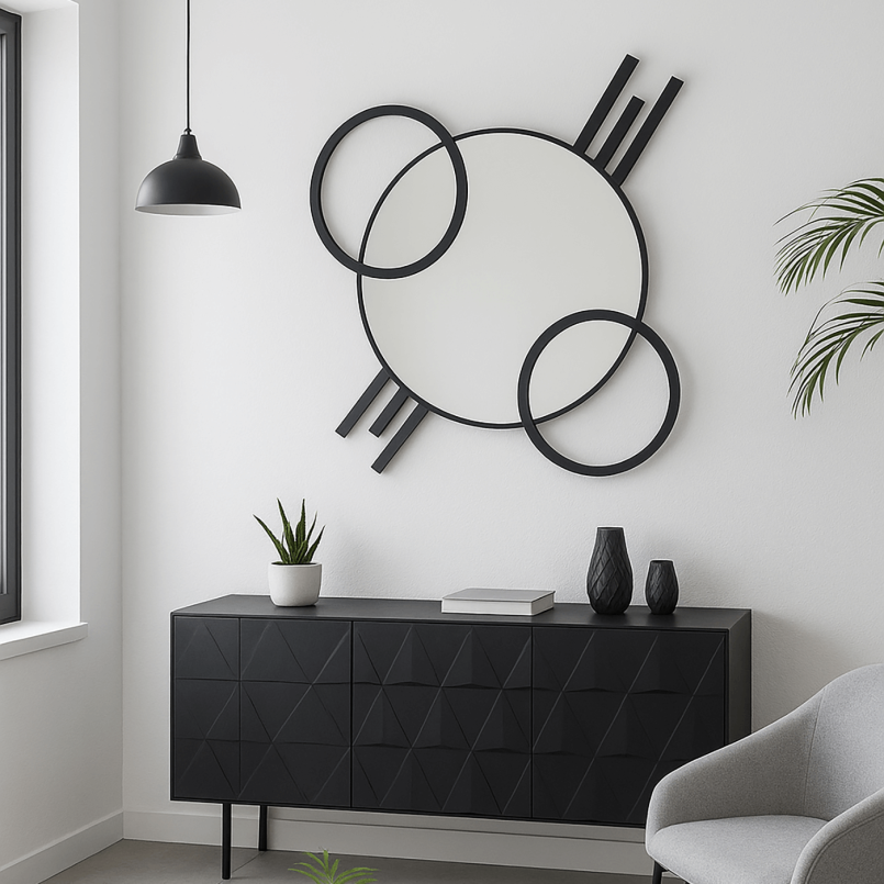 Zwarte artistieke wandspiegel - Triple Cercle - Kare Design