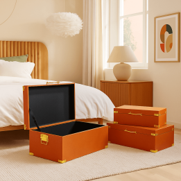 Boîtes oranges simili cuir et dorées - Noah - Kare Design