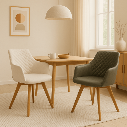 Swivel chair with armrests Coco cream and oak Kare Design