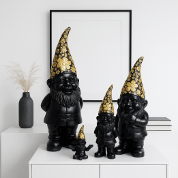 Zwarte kabouter decoratie met staande bloemen - Kare Design