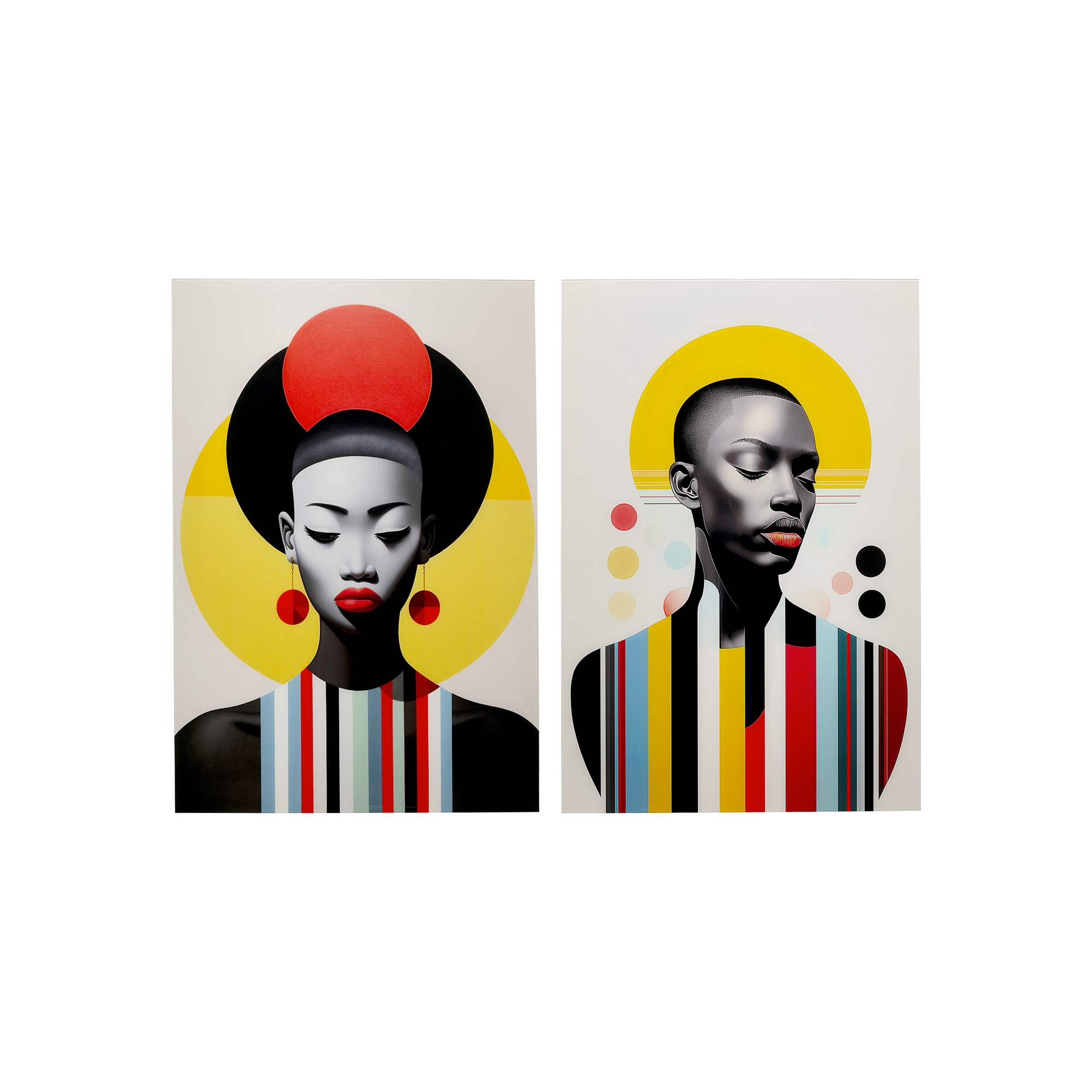 Glass Picture retro women red and yellow (2/Set) Kare Design