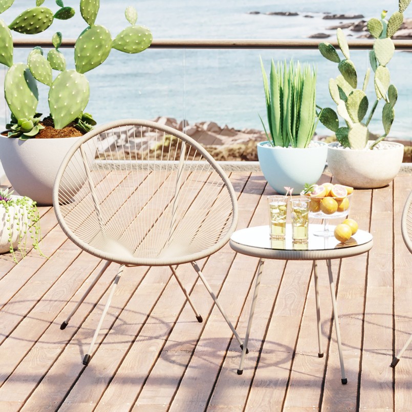 Fauteuil de jardin beige et table d'appoint - Acapulco - Kare Design