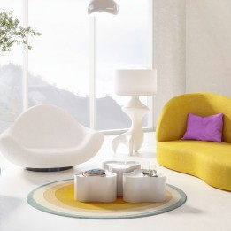 Tapis rond dégradé orange, jaune et bleu - Aura - Kare Design