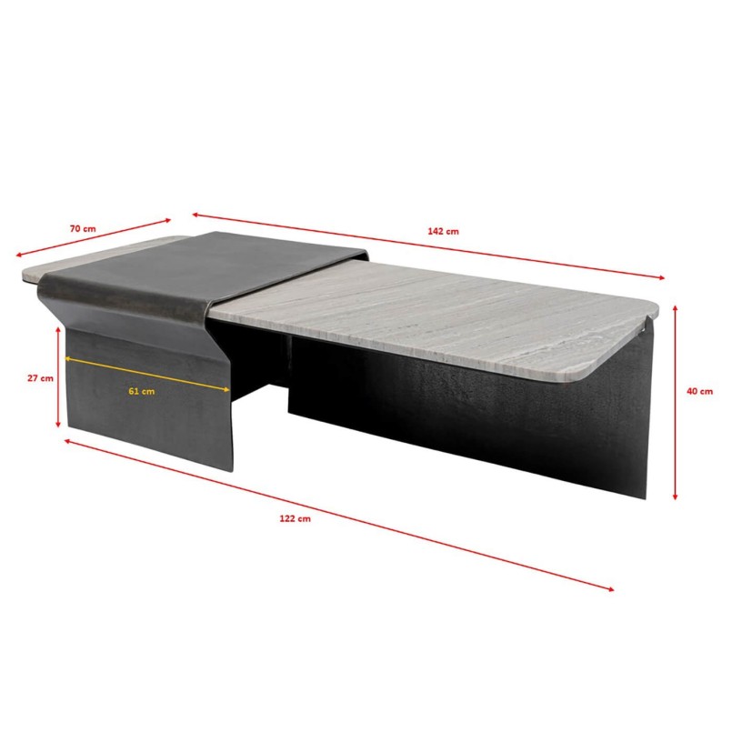 Marmer en aluminium salontafel 142x70cm - Montagna - Kare Design