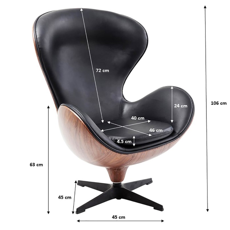 Bureaustoel in zwart leer - Lounge - Kare Design