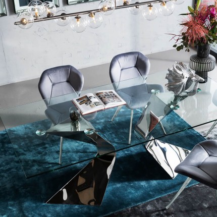 Chaise Viva velours gris et chrome Kare Design