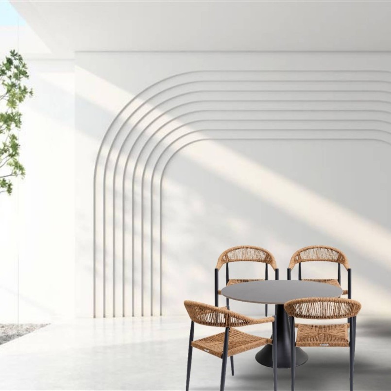 Tuinmeubilair Grande Possibilita tafel 120cm en 4 stoelen nature Kare Design