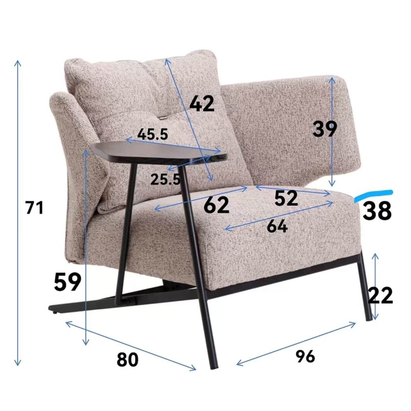 Fauteuil beige avec tablette noire - Taylor - Kare Design