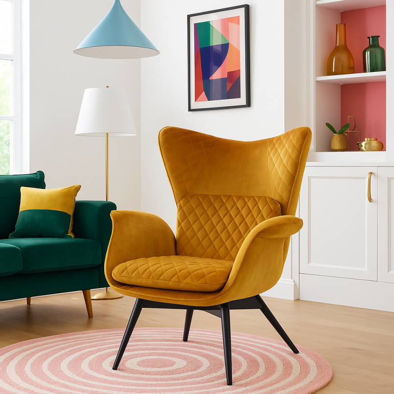 Fauteuil en velours ocre - Tudor - Kare Design