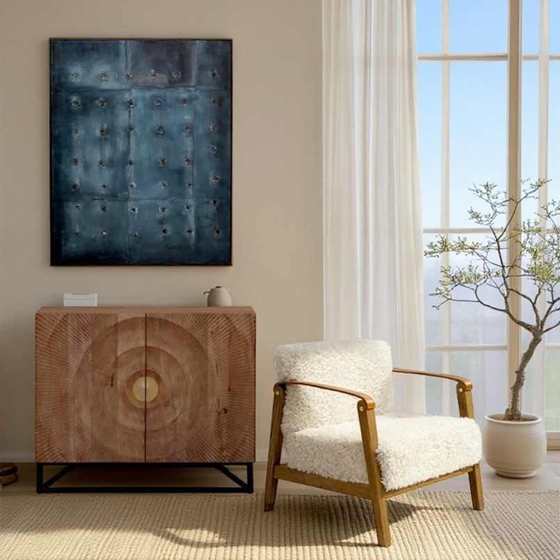 Fauteuil crème doux en bois et cuir - Simon - Kare Design
