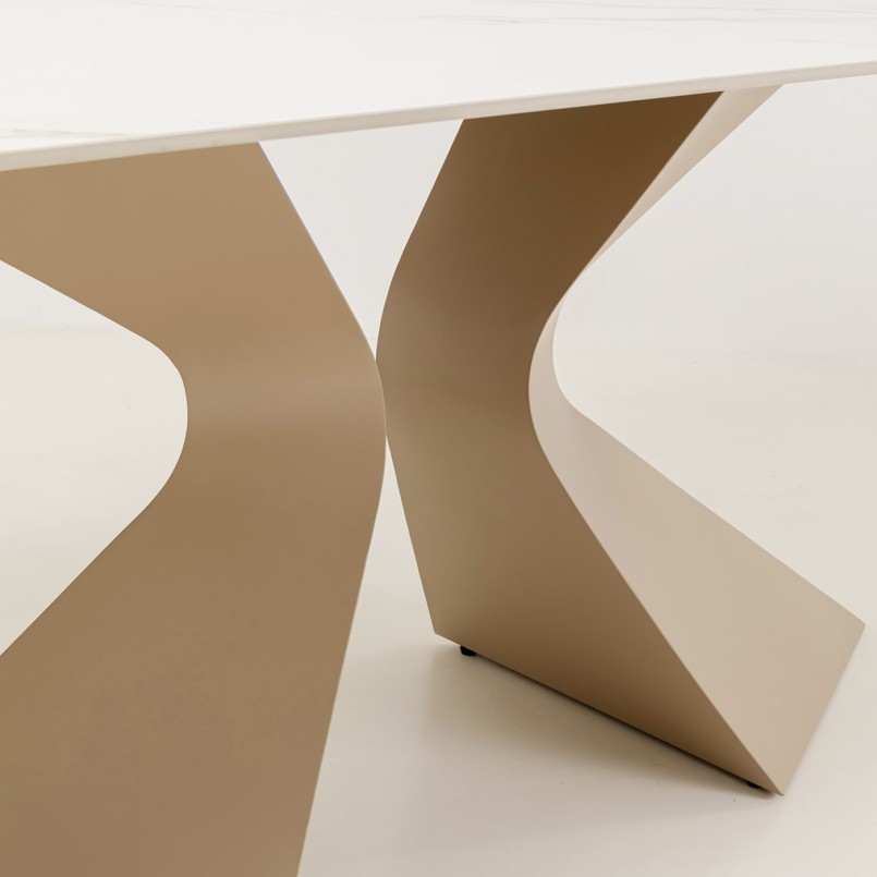 Table en grès blanc et acier beige - Gloria - Kare Design