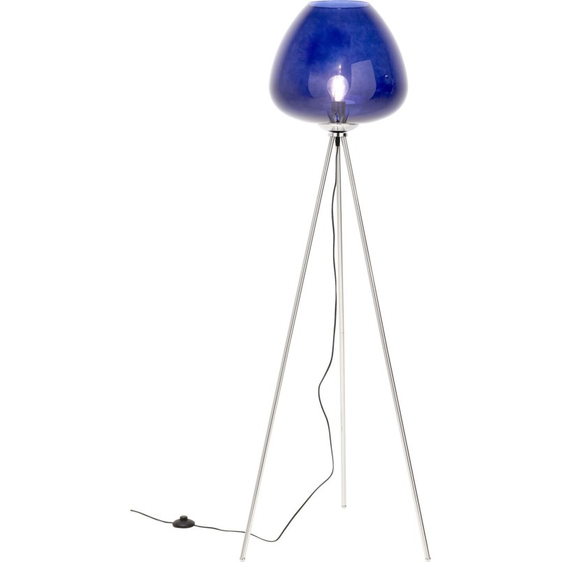 Lampadaire en verre bleu et acier noir - Sphere - Kare Design