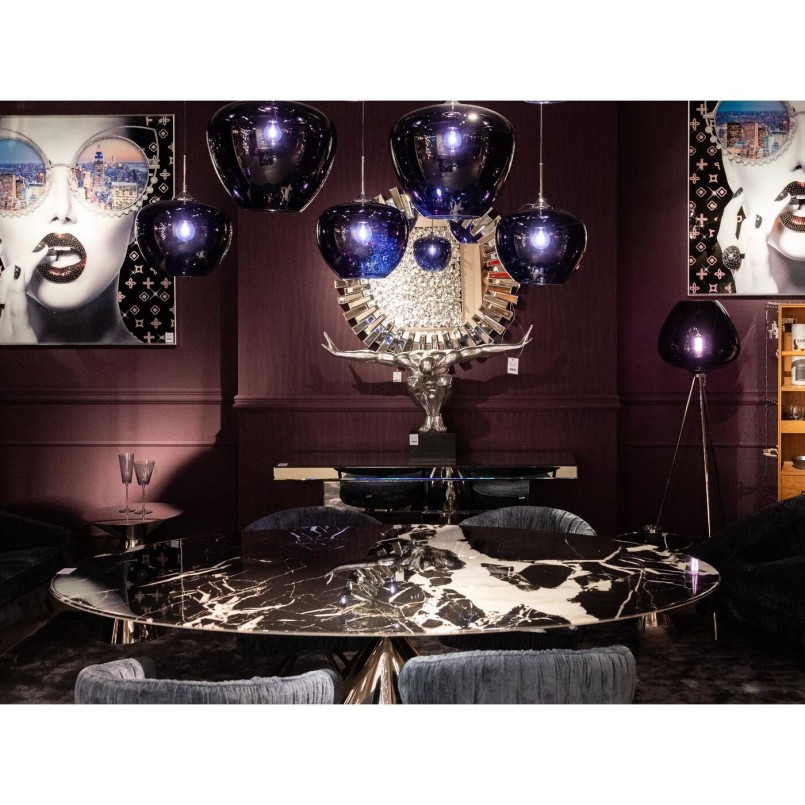 Lampadaire en verre bleu et acier noir - Sphere - Kare Design