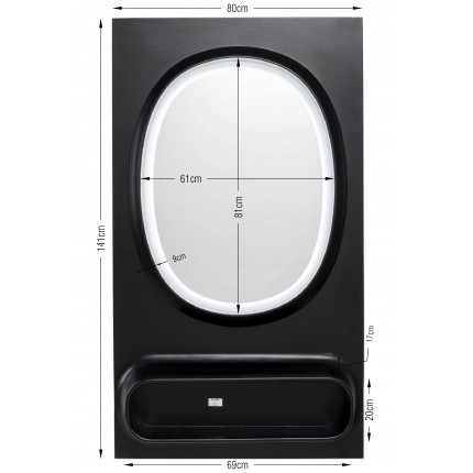 Miroir Aero LED 141x80cm noir Kare Design