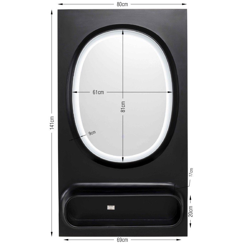 Miroir LED noir avec étagère - Aero - Kare Design