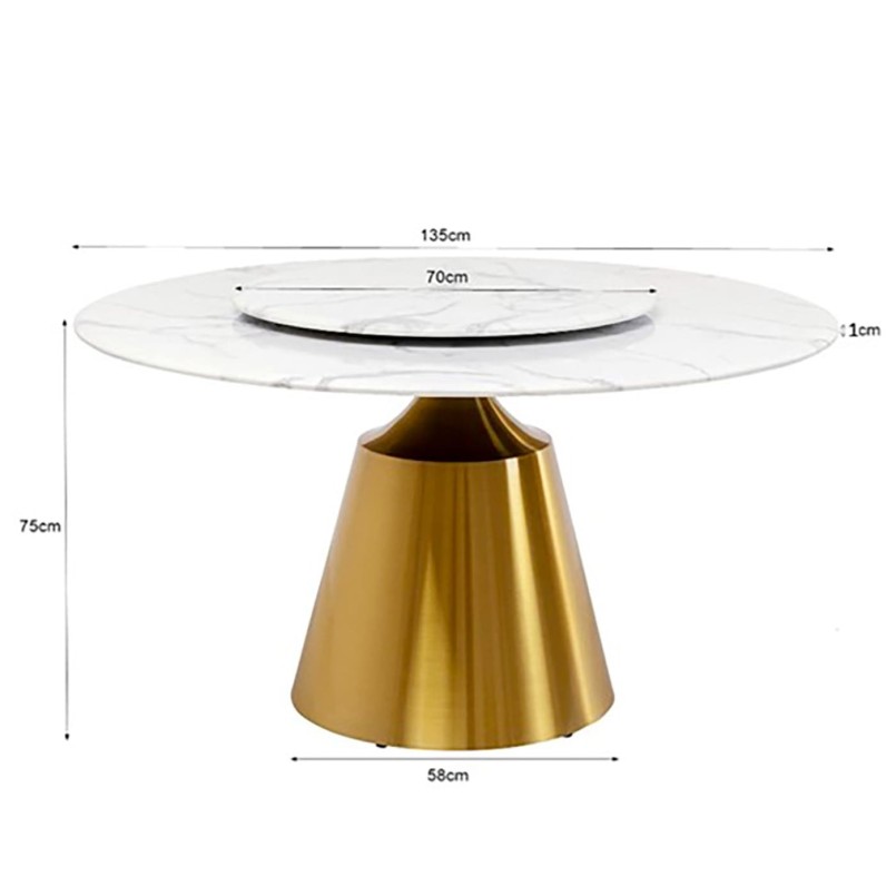 Table ronde grès blanc et acier doré - Lucia - Kare Design
