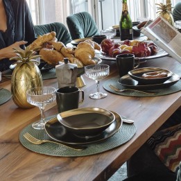 Assiettes plates vertes et dorées - Vibrations - Kare Design