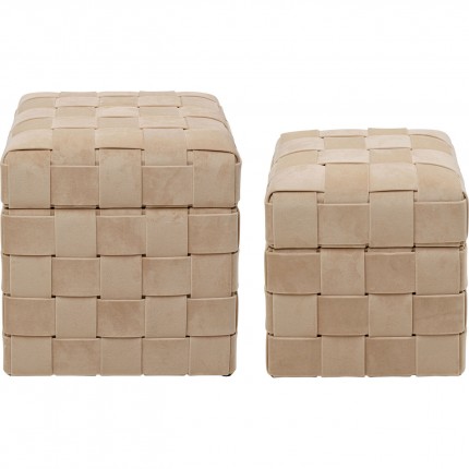 Tabourets-coffres Weave beige set de 2 Kare Design
