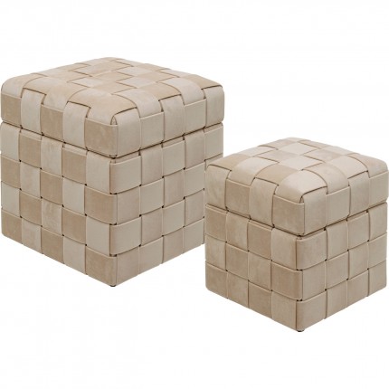 Tabourets-coffres Weave beige set de 2 Kare Design