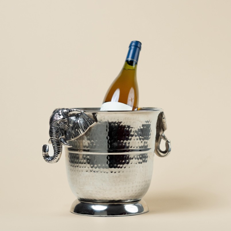 Champagne bucket with two elephant heads in aluminum - Kare Design