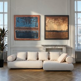 Vierkant abstract schilderij blauw en bruin - Silence - Kare Design