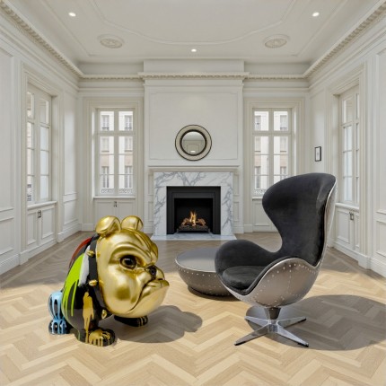 Déco chien féroce doré coulées de peinture XL Kare Design