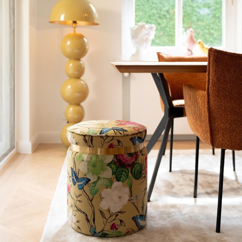 Pouf jaune motifs fleurs et papillons - Flower Fever - Kare Design