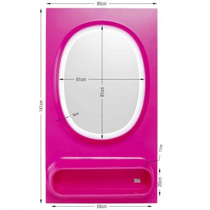 Miroir Aero LED 141x80cm rose Kare Design