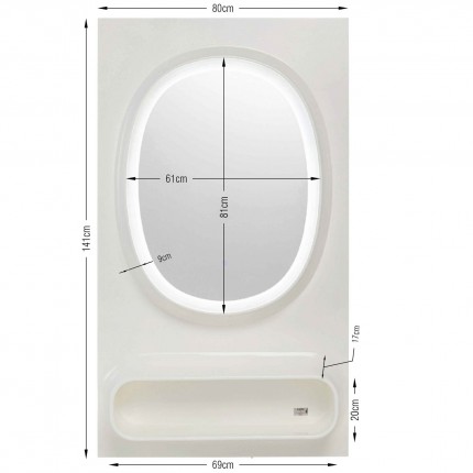 Miroir Aero LED 141x80cm blanc Kare Design