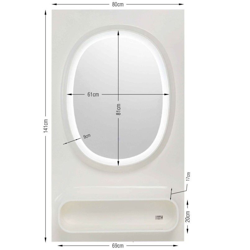Miroir mural Aero LED blanc 80x141cm