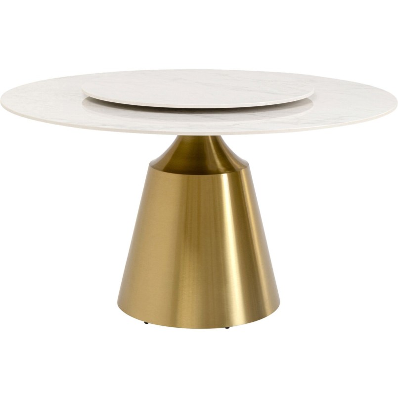 Table ronde grès blanc et acier doré - Lucia - Kare Design