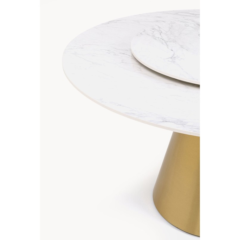 Table ronde grès blanc et acier doré - Lucia - Kare Design