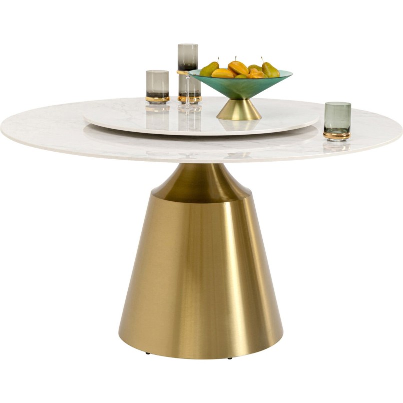 Table ronde grès blanc et acier doré - Lucia - Kare Design