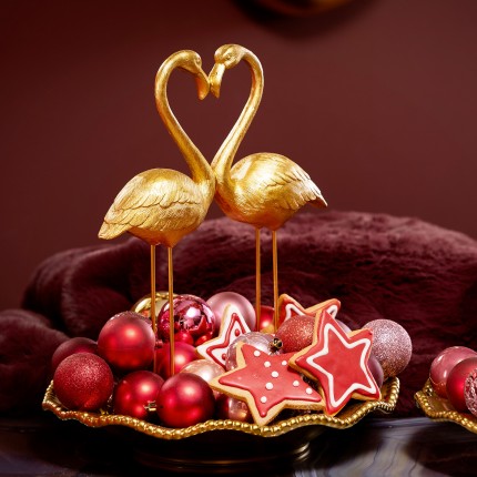 Déco couple coeur flamants dorés 39cm Kare Design