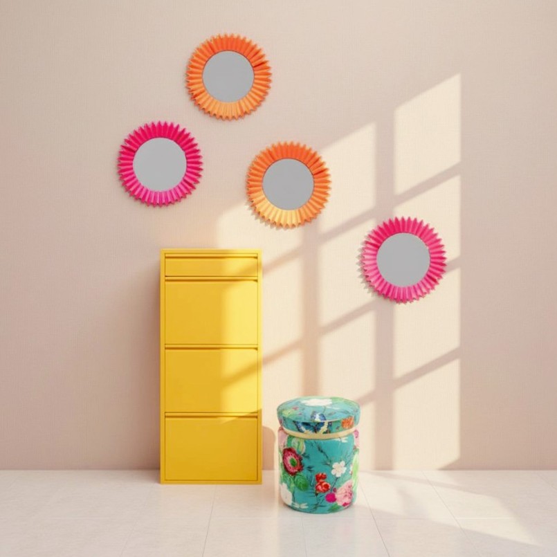 Pouf bleu motifs fleurs et papillons - Flower Fever - Kare Design