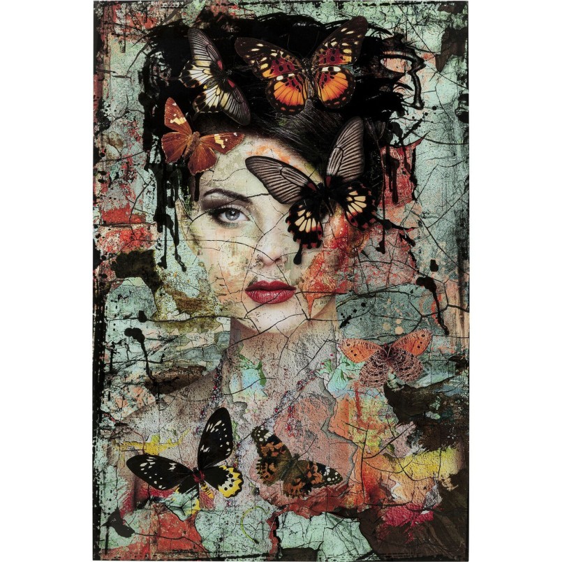 Tableau en verre femme papillons effet brisé - Kare Design