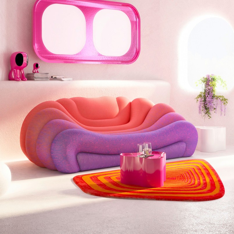 Table basse rose avec coffre de rangement - Lotus - Kare Design