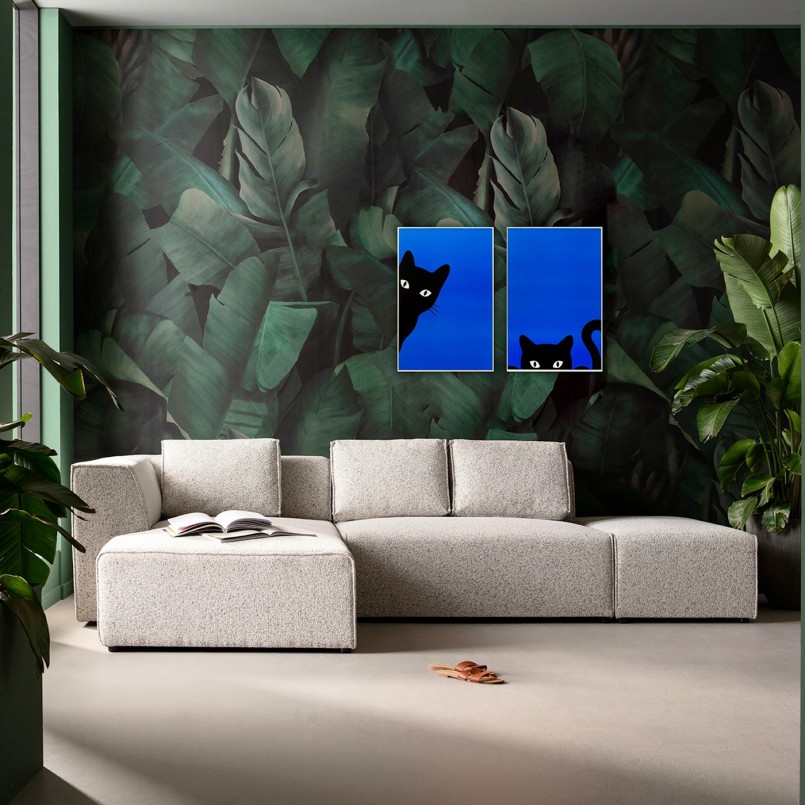 Tableaux noir chats joueurs sur fond bleu - Kare Design