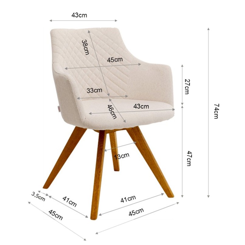 Draaistoel met armleuningen Coco creme en eik Kare Design