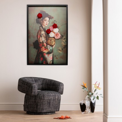 Tableau femme en kimono bouquet 3D 84x124cm Kare Design