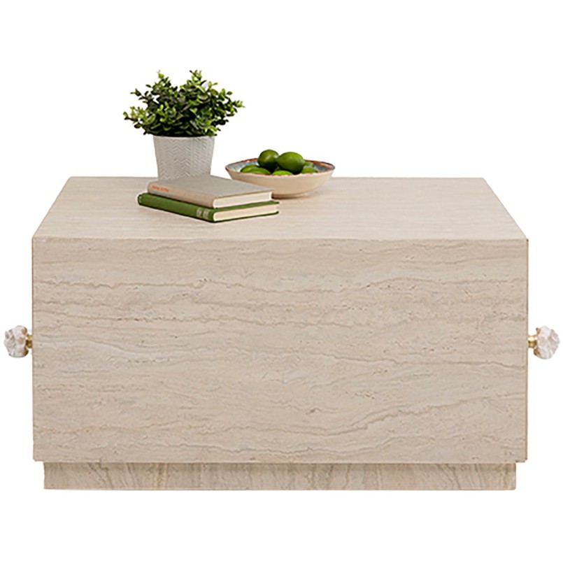 Table basse à tiroirs en marbre minéral - Travertino - Kare Design